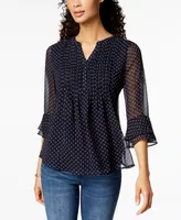 Charter Club Women's Printed Pintuck Top, Created for Macy's