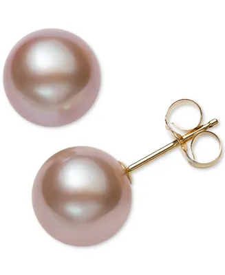 Belle de Mer Cultured Freshwater Pearl Stud 14k Yellow Gold Earrings (8mm)