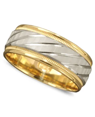 Men's 14k Gold and White Ring, Spiral Dome Band