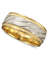 Men's 14k Gold and White Ring, Spiral Dome Band