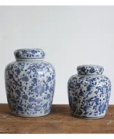 Decorative Ceramic Ginger Jar with Lid for Spaces, Blue and White