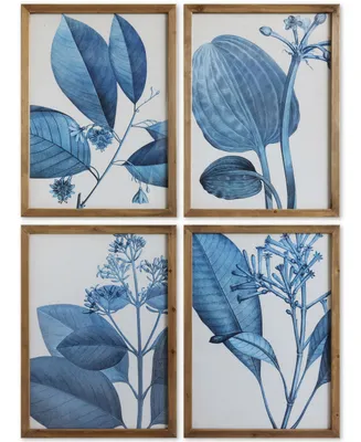 Wood Framed Botanical Wall Decor Portrait, Blue, Set of 4