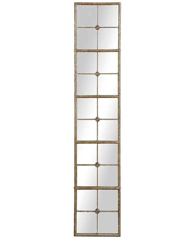 Distressed Rectangle Metal Framed Windowpane Wall Mirror, Gold-Tone