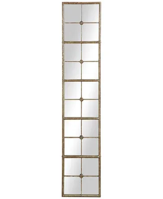 Distressed Rectangle Metal Framed Windowpane Wall Mirror, Gold-Tone