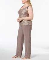 R & M Richards 3-Pc. Plus Sequined Lace Pantsuit Shell