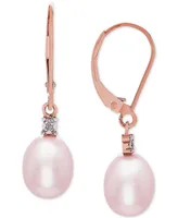 Blush Cultured Freshwater Pearl (8mm) & Diamond Accent Drop Earrings in 14k Rose Gold