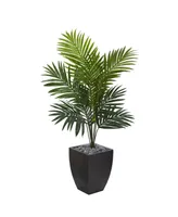 Nearly Natural 4.5' Kentia Palm Artificial Tree in Black-Washed Planter