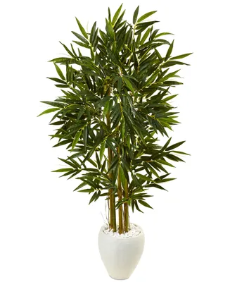Nearly Natural 5.5' Bamboo Artificial Tree in White Oval Planter