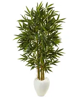 Nearly Natural 5.5' Bamboo Artificial Tree in White Oval Planter