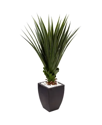 Nearly Natural 4.5' Spiked Agave Indoor/Outdoor Artificial Plant in Black Planter