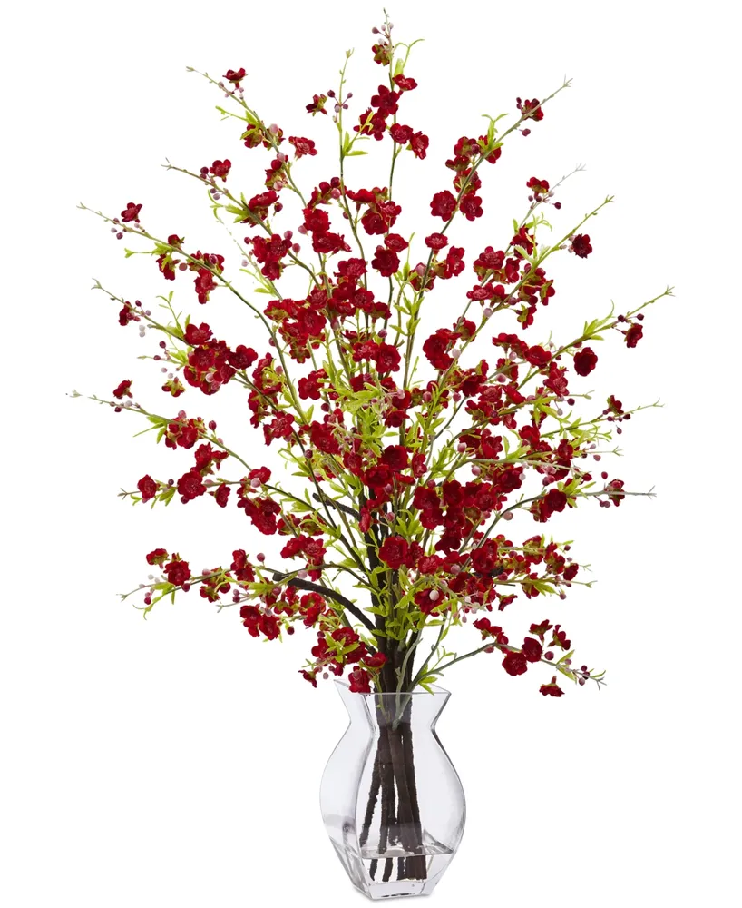 Nearly Natural Cherry Blossom Artificial Arrangement in Glass Vase