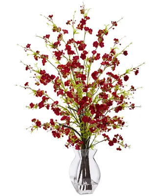 Nearly Natural Cherry Blossom Artificial Arrangement in Glass Vase