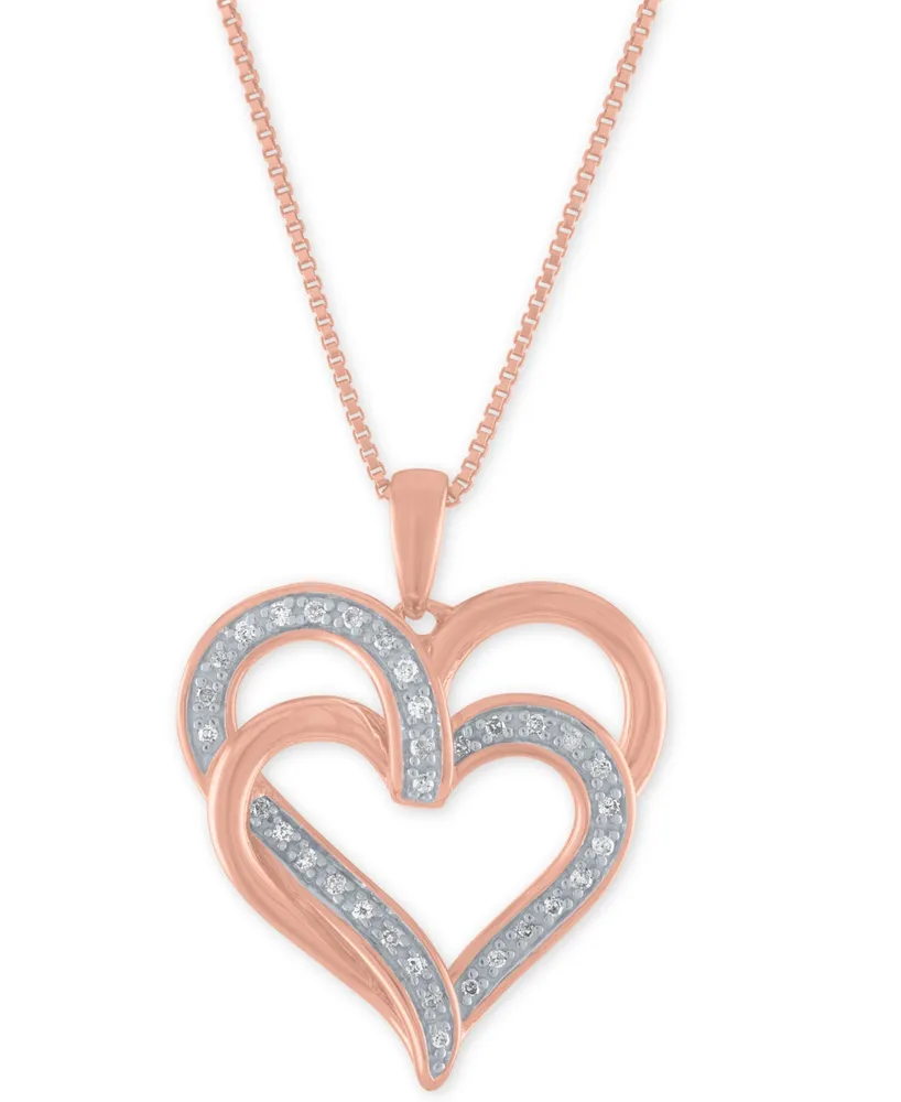 Diamond Overlap Heart 18" Pendant Necklace (1/10 ct. t.w.) in 14k Rose Gold-Plated Sterling Silver - Rose Gold