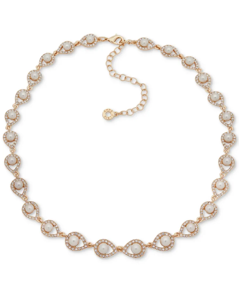 Anne Klein Gold-Tone Pave & Imitation Pearl Collar Necklace, 16" + 3" extender