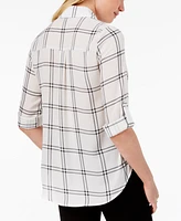 Bcx Juniors' Roll-Tab-Sleeve Printed Top