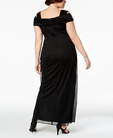 Alex Evenings Plus Draped Cold-Shoulder Dress