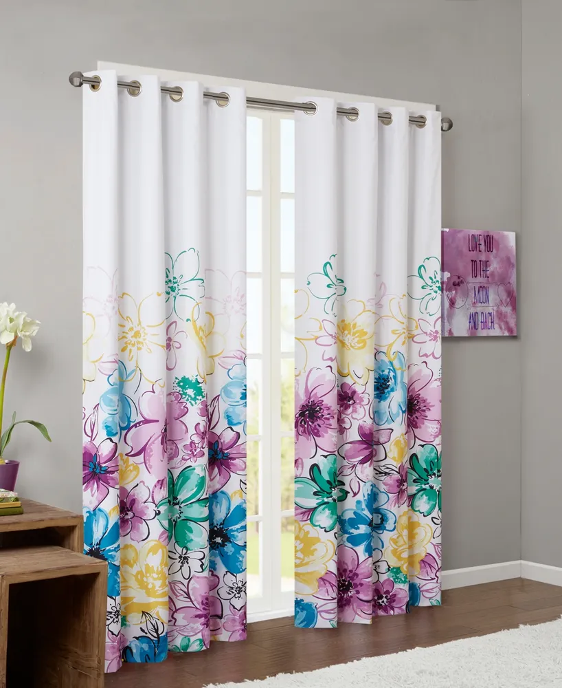 Intelligent Design Olivia Floral Total Blackout Curtain Panel, 50"W x 84"L