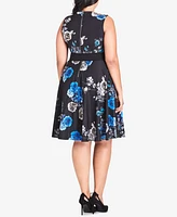 City Chic Trendy Plus Size Floral-Print Sleeveless A-Line Dress