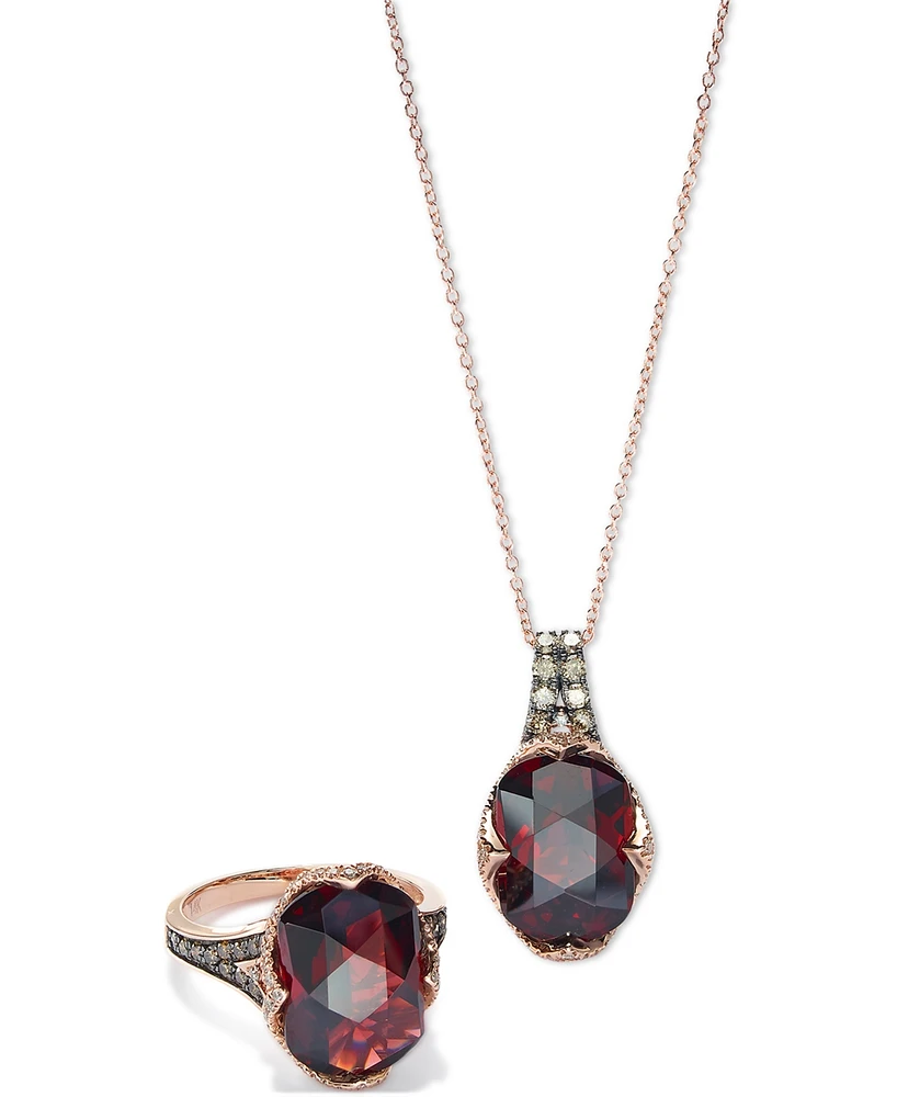 Le Vian Chocolatier Pomegranate Garnet (6-9/10 ct. t.w.) and Diamond (3/8 ct. t.w.) Ring in 14k Rose Gold