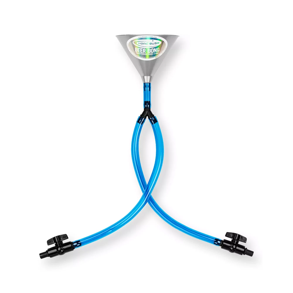 Double Header Beer Bong - 24 Inch Silver & Blue