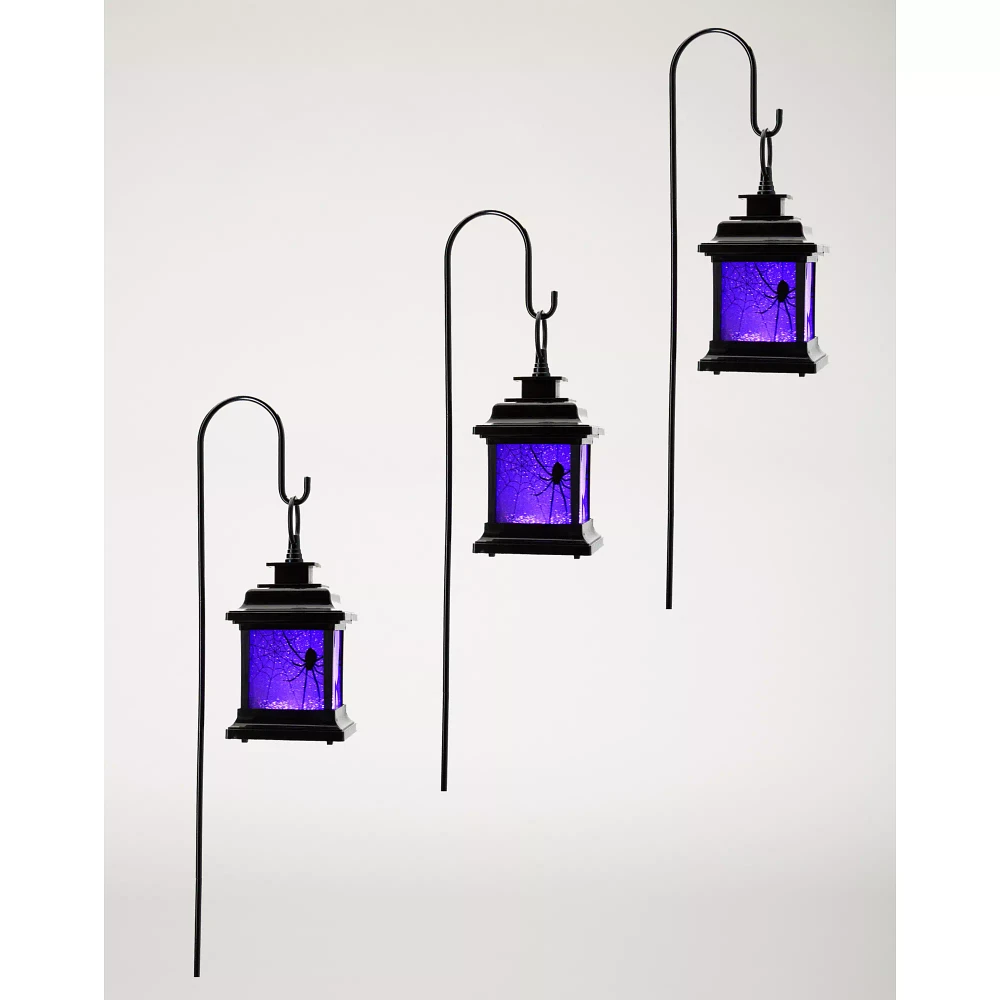 Purple LED Creepy Spider Lantern Pathway Markers - 3 Pack