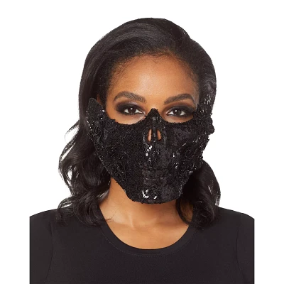 Black Skeleton Sequin Half Mask