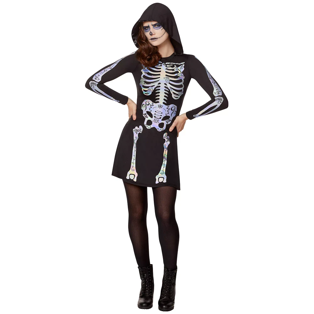 Adult Skeleton Hooded Plus Size Dress