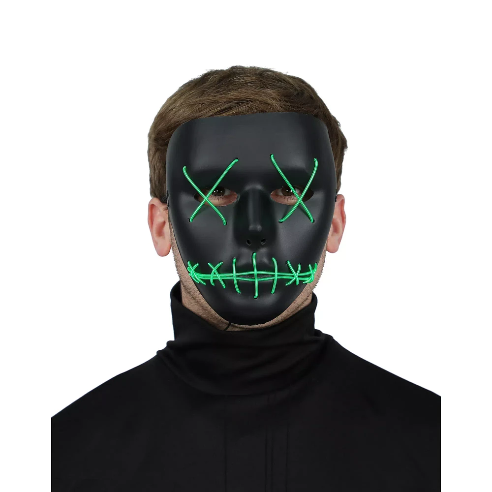 Light-Up EL Wire Green Stitched Black Half Mask