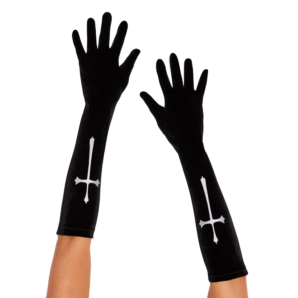 Black Gothic Cross Gloves