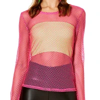 '80s Pink Long Sleeve Mesh Top