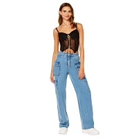 Black Floral Lace-Up Corset Top