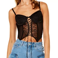 Black Floral Lace-Up Corset Top