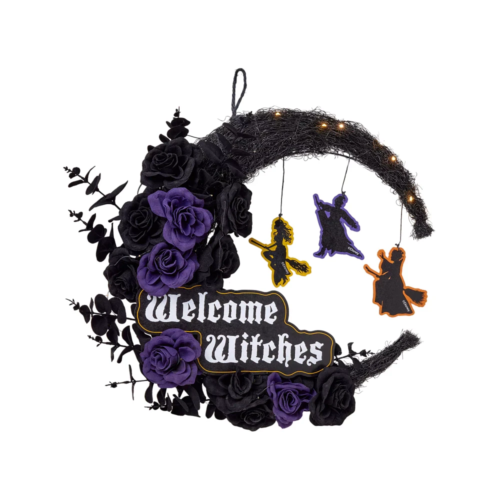 Light-Up LED Welcome Witches Wreath - Hocus Pocus