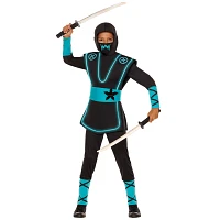 Kids Blue Light-Up EL Wire Ninja Costume