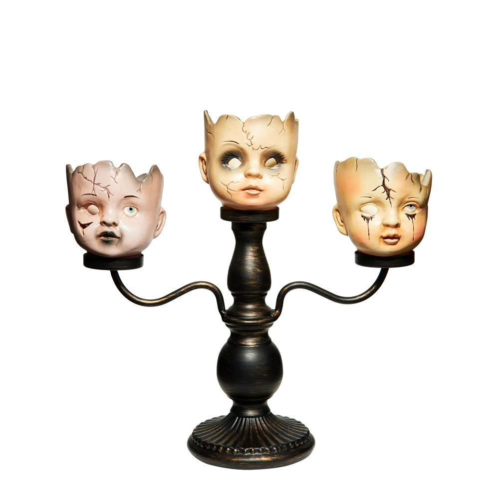 Gothic Noir Doll Head Candelabra