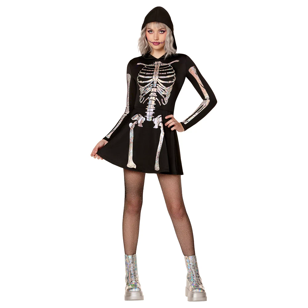 Adult Holographic Skeleton Hooded Dress