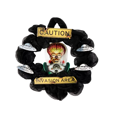 Caution Invasion Area Light-Up Wreath - Mars Attacks