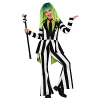 Kids Beetlejuice Striped Jumpsuit Costume