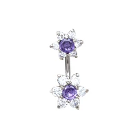 Purple CZ Flower Belly Ring - 14 Gauge