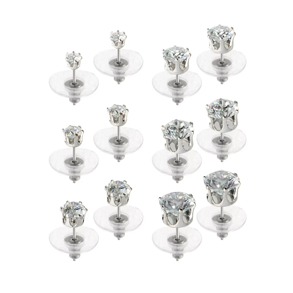 CZ Round Stud Earrings - 12 Pack