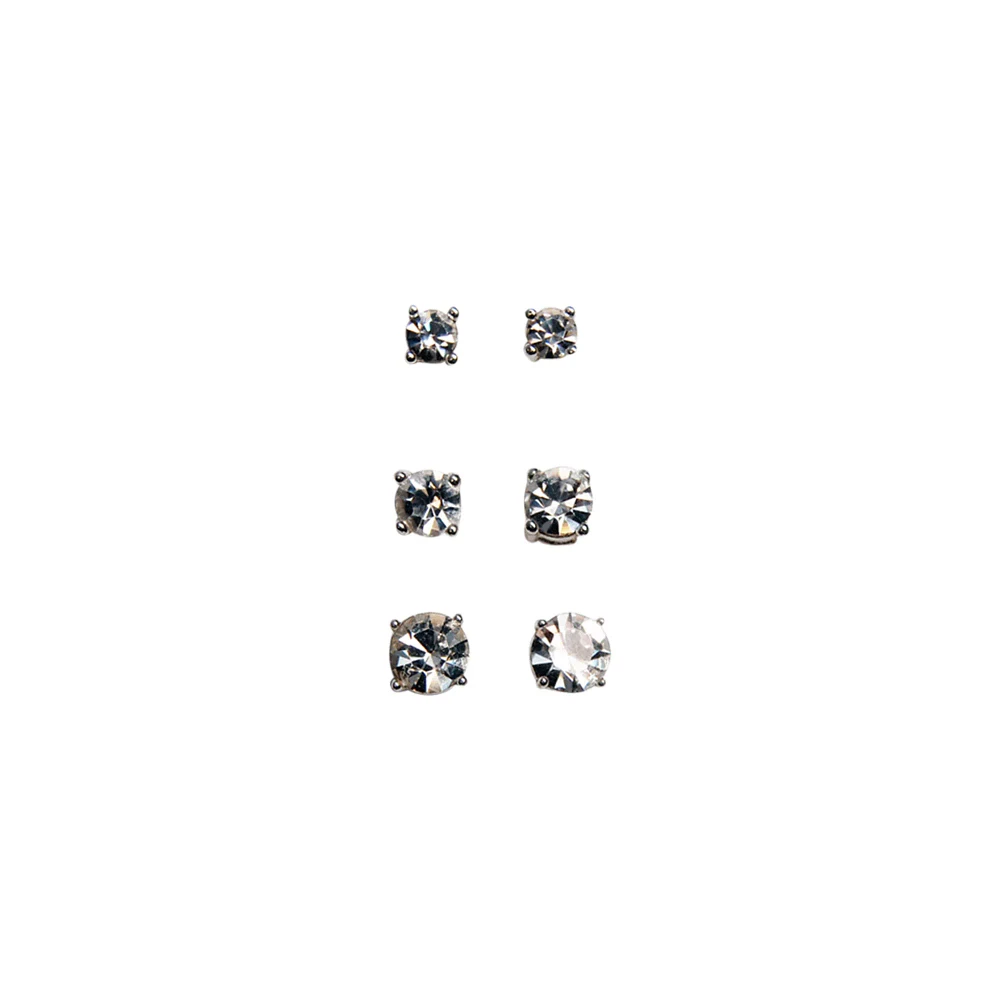 Clear Round CZ Stud Earrings 3-Pack