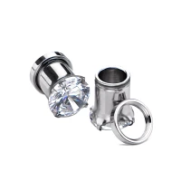 Silvertone and Clear Crystal Plugs - 2 Gauge
