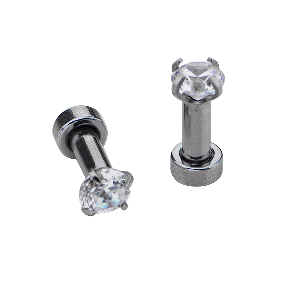 Silvertone and Clear Crystal Plugs - 2 Gauge