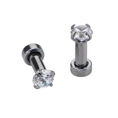 Silvertone and Clear Crystal Plugs - 2 Gauge