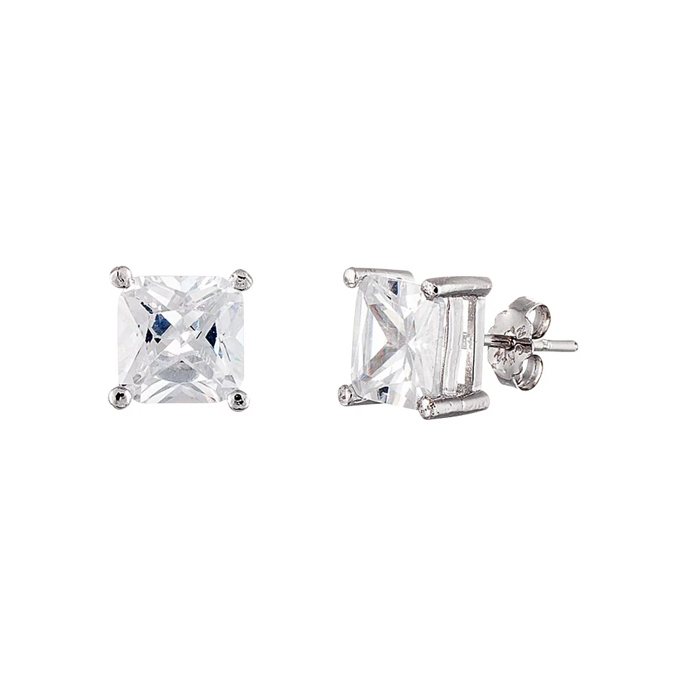 Square Clear CZ Stud Earrings