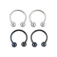 Multi-Pack Black and Silver Horseshoe Rings 2 Pair - 14 Gauge