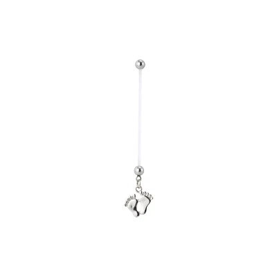 Baby Feet Pregnancy Dangle Belly Ring - 14 Gauge