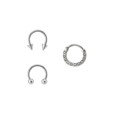Horseshoe Clicker Septum Ring 3 Pack - 16 Gauge
