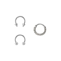 Horseshoe Clicker Septum Ring 3 Pack - 16 Gauge