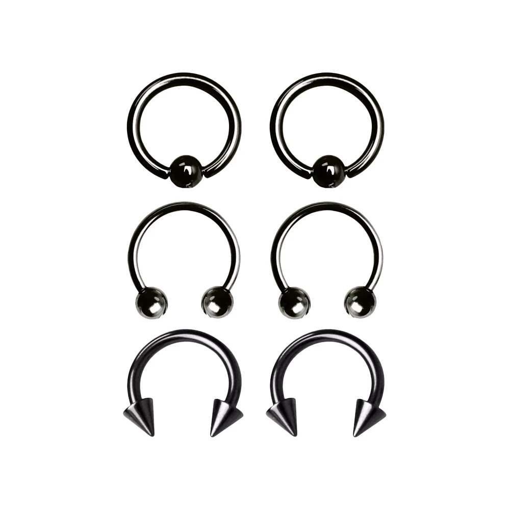 Multi-Pack Horseshoe and Captive Rings 3 Pair - 16 Gauge